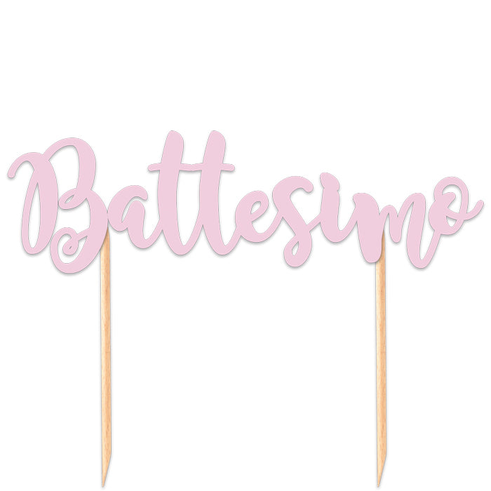 Cake Topper in carta 20 cm Scritta Battesimo ROSA O CELESTE