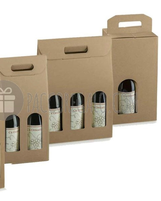 Scatola per bottiglie con maniglia avana ondulata