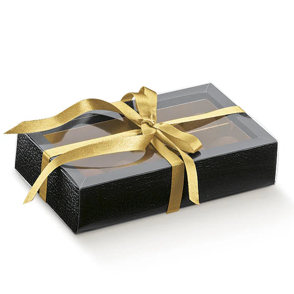 10 Scatole effetto pelle nera QUADRETTO + FASCETTA + INSERTO oro 10
