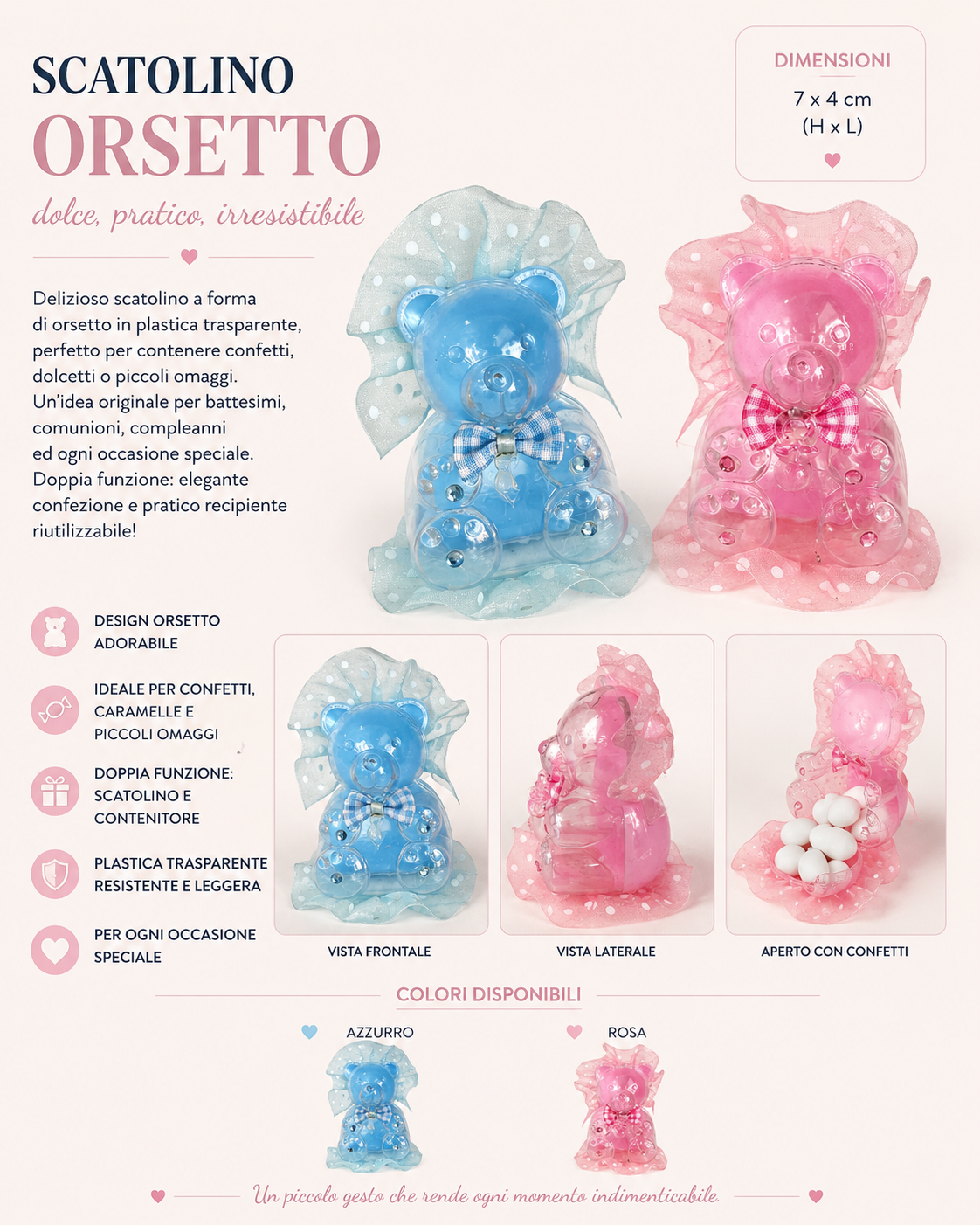 Pz 12 Scatolino Orsetto rosa/azzurro