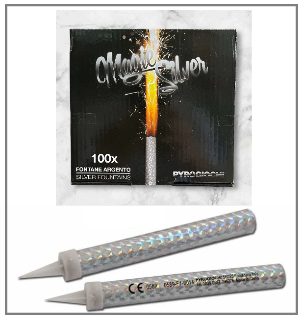100 Candele fontane BENGALA per torte argento