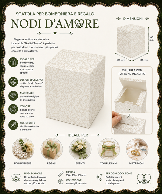 Pz 10 Scatola per Bomboniera e Regalo – cm 13x13x16 Nodi d'Amore