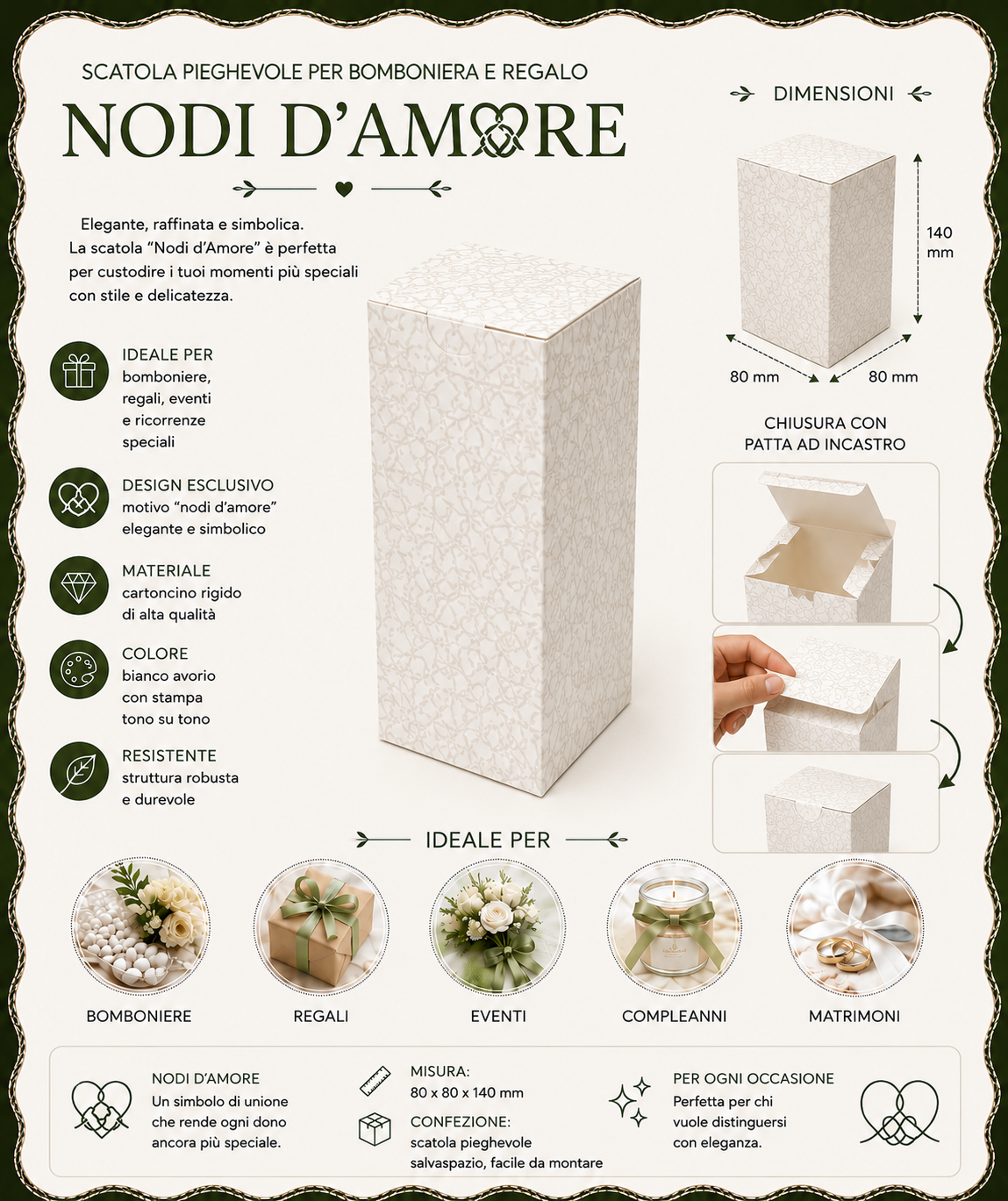Pz 10 Scatolo nodi d’amore cm 8x8x14