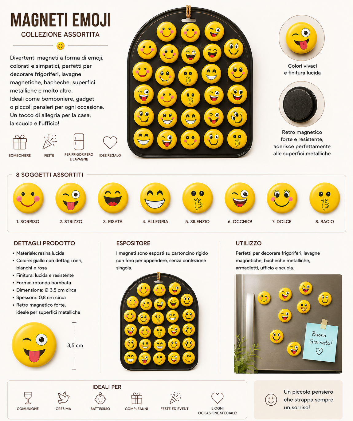 12 pz Magneti Emoji – Collezione Assortita | Confezione da 12 pezzi