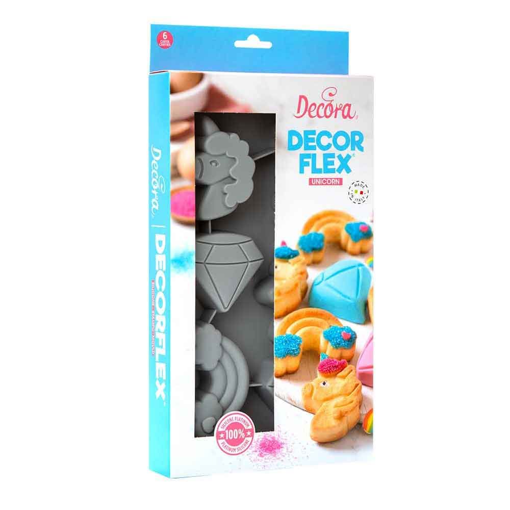 STAMPO ANTIADERENTE IN SILICONE 6 FIGURE TEMA UNICORNI DECORA