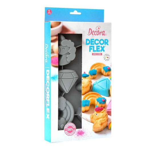 STAMPO ANTIADERENTE IN SILICONE 6 FIGURE TEMA UNICORNI DECORA