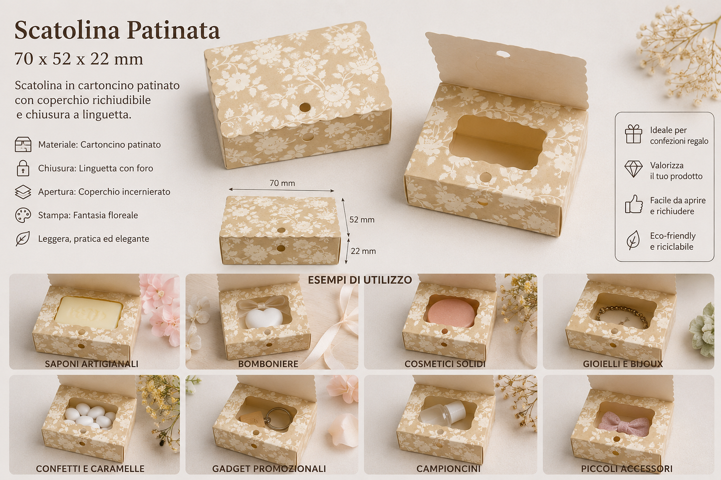 10 pz Scatolina Patinata 70x52x22 mm