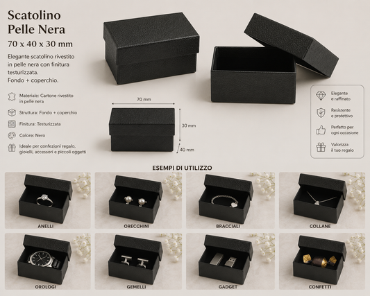 10 Scatolini Pelle Nera 70x40x30 mm