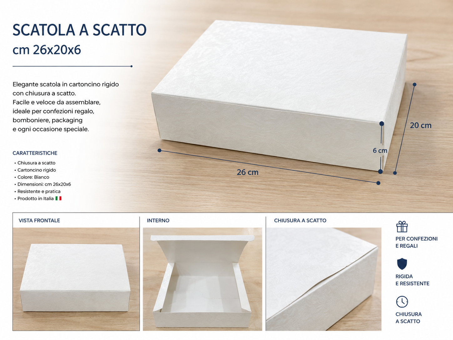 5 Scatole a Scatto in Cartoncino  cm 26x20x6