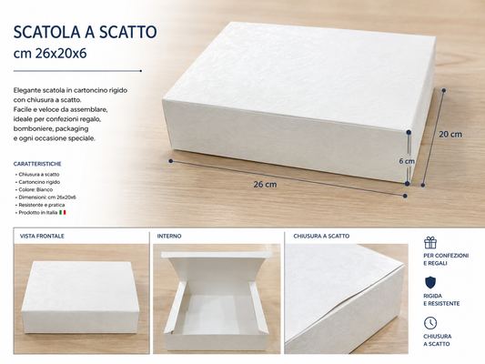 5 Scatole a Scatto in Cartoncino  cm 26x20x6