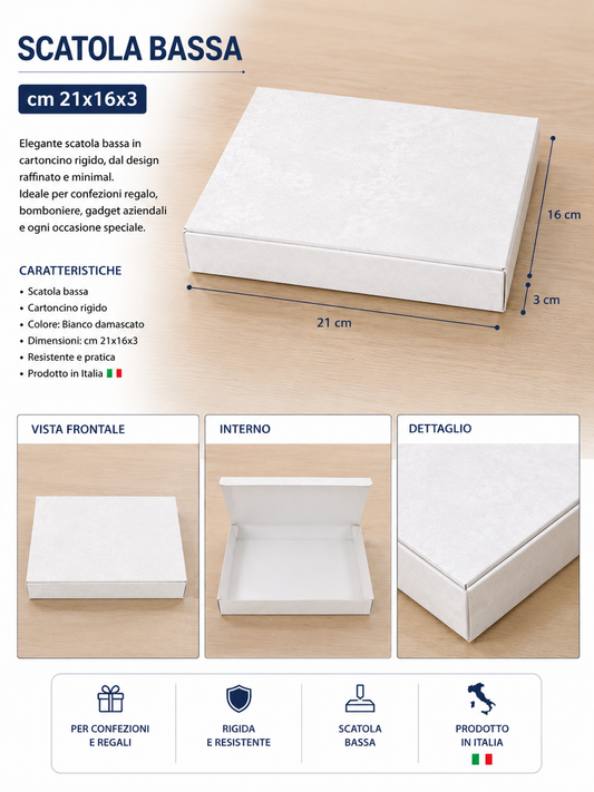 10 pz Scatola Bassa 21x16x3 cm