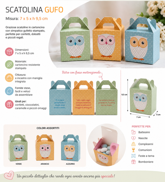 10 Scatoline Gufo – Bomboniera per Confetti e Dolcetti