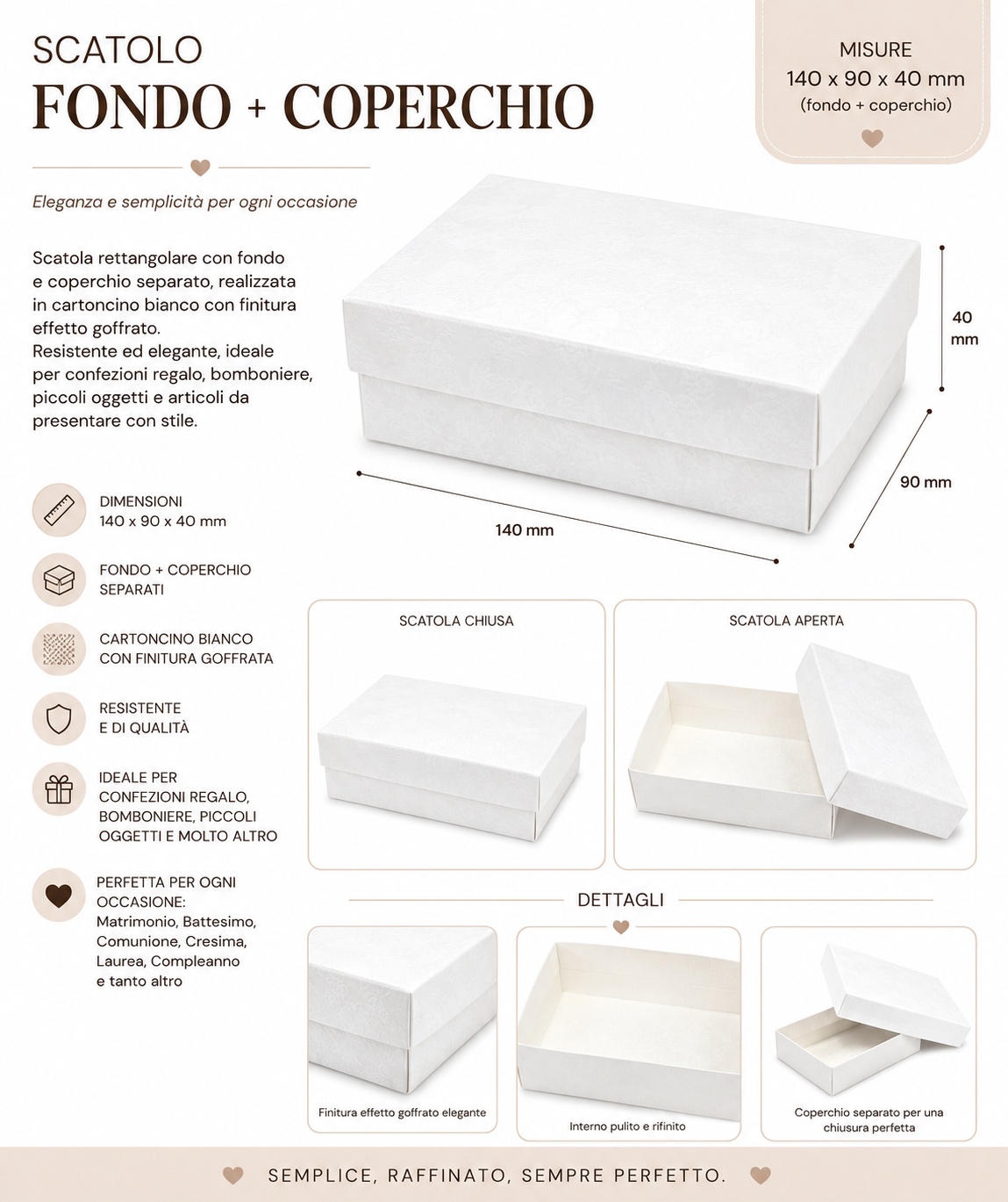Pz 10 Scatolo Fondo + Coperchio mm 130x90x40