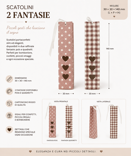 Pz 10 Scatolini 2 Fantasie – Pois e Quadretti mm 30x30x140