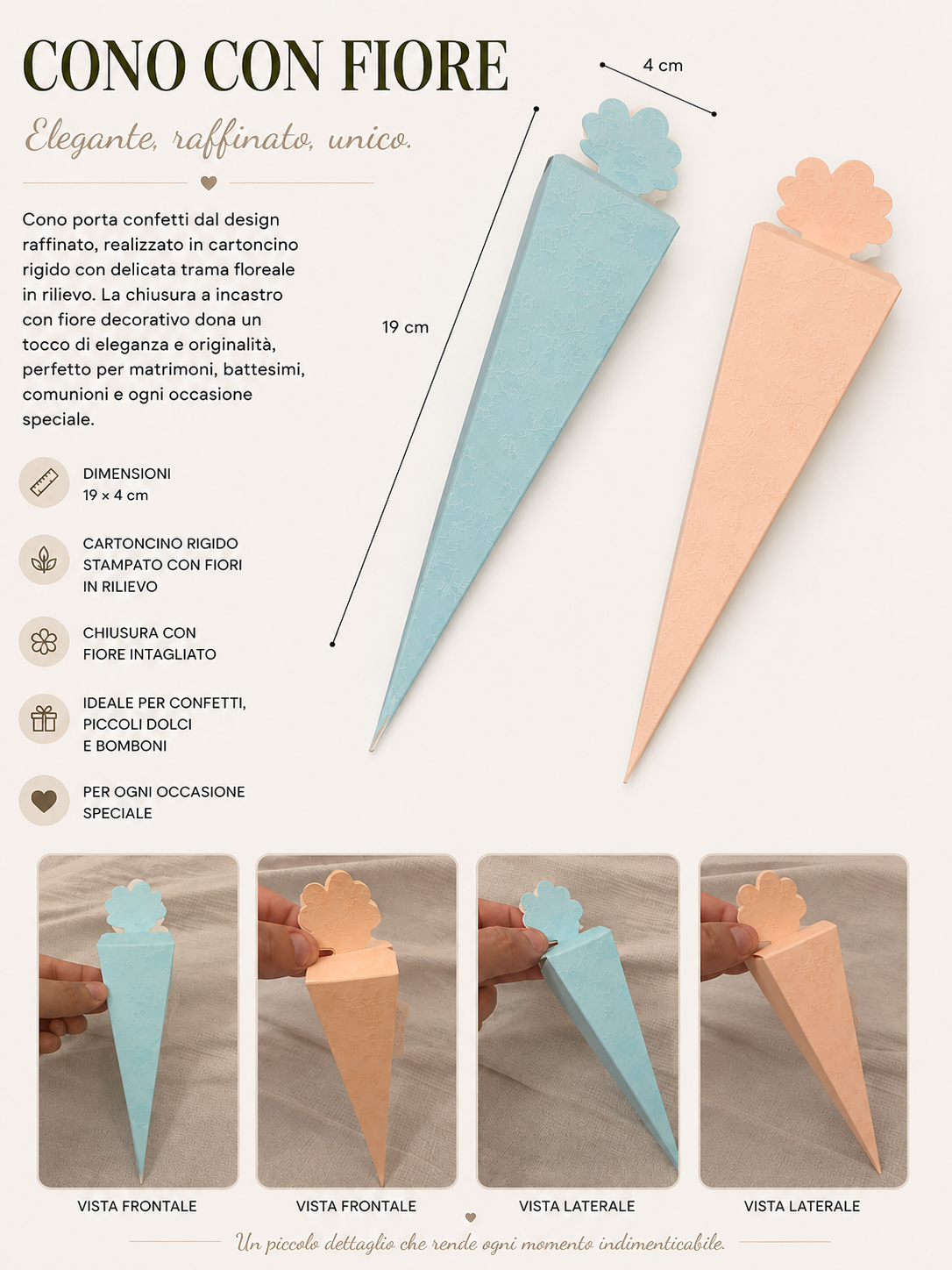 Pz 10 Cono con Fiore – rosa/celeste